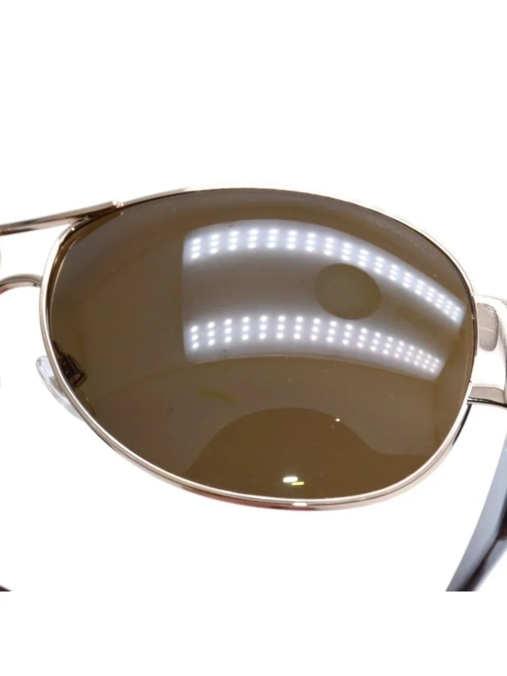Chanel Aviator Sunglasses CC Logo Metal Frame Teardrop Brown Gold Eyewear